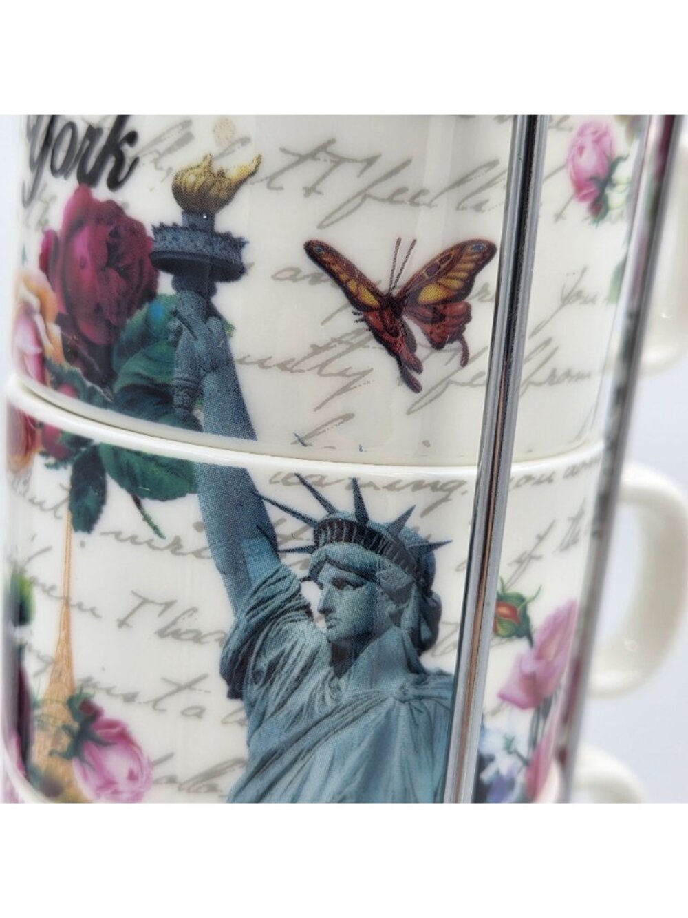 New York City Skyline Set of 4 Stacking Porcelain Mugs with a Metal Rack - Picture 8 of 12